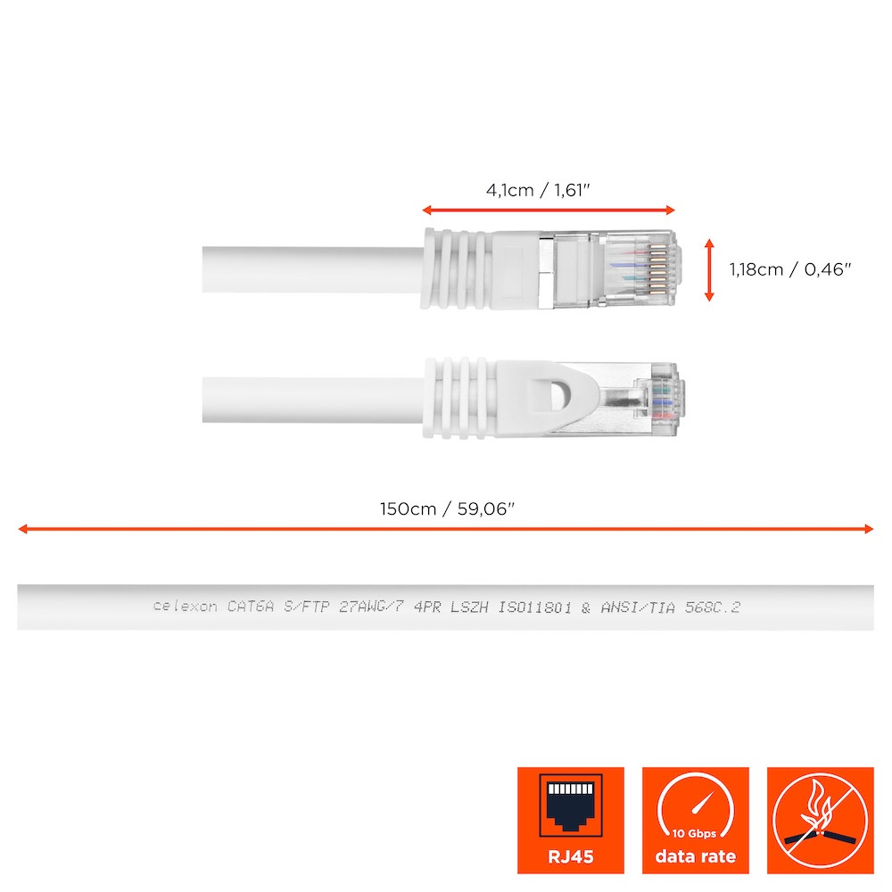 celexon CAT 6A Patchkabel - S/FTP 1,5m, weiß