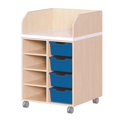Wickelkommode, zweireihig, fahrbar B/H/T: 70,5x111,5x71,5 cm, Regal links, 4 Boxen rechts