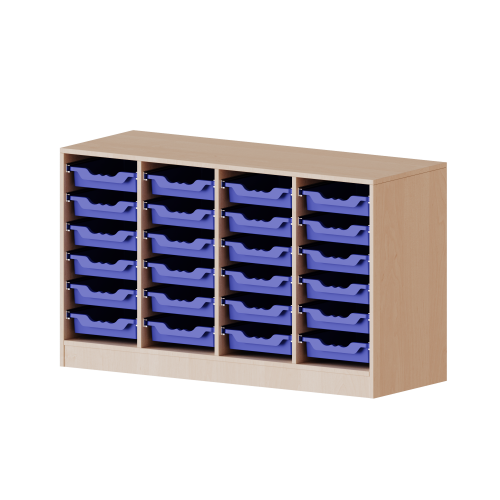 ErgoTray Regal, vierreihig, 2 Ordnerhöhen - evo180 Serie B/H/T: 138,7x82x50 cm, fahrbar, 24 flache ErgoTray Boxen