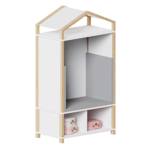 Rückzugshaus in Stollenbauweise mit Dach, Bücherregal und Mattenset B/H/T: 106x160/185x60, unten kleines Bücherregal mit 2 Fächern, mit 3teiligem Mattenset
