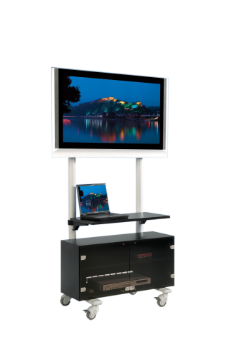 TV Wagen, TV Rack für Fernseher bis 50 Zoll mit Unterschrank und Ablage ScreenCart Serie Design 70, neigbare Halterung