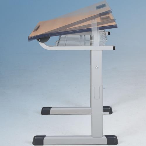 Zweier-Schülertisch TSH50Z-K mit melaminharzbeschichteter Tischplatte, schräg- und höhenverstellbar B/H/T: 130x59-76x55 cm, mit Drahtkorb