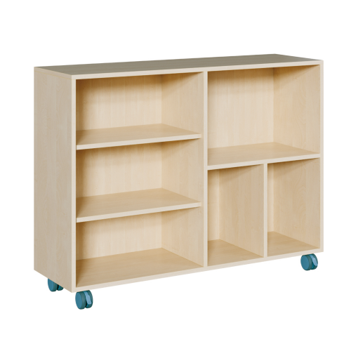 fahrbares Regal in Korpusbauweise B/H/T: 139x82,5x40 cm, mit 6 Fächern in unterschiedlicher und variabler Größe