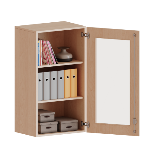 Aufsatzschrank, 3 Ordnerhöhen - Serie evo180 B/H/T: 60x108x50 cm, 1 Tür mit Glaseinsatz, abschließbar, Tür öffnet nach rechts