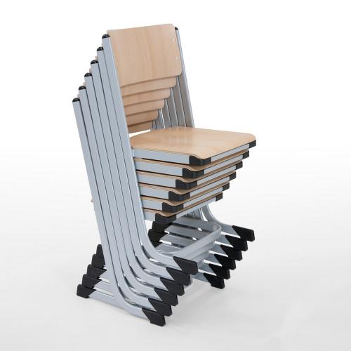 Stapelbarer Schülerstuhl mit Sitzgarnitur aus Buche Sperrholz mit gerundeter Sitzvorderkante Sitzhöhe nach DIN 2 - 30 cm