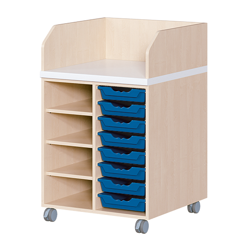 Wickelkommode, zweireihig, fahrbar B/H/T: 70,5x111,5x71,5 cm, Regal links, 8 Boxen rechts