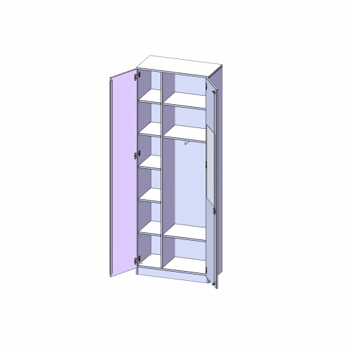 Garderobenschrank mit Spiegel und Garderobenstange, 6 Ordnerhöhen - Serie evo180 B/H/T: 80x226x50 cm, 2 Türen, abschließbar, eine Seite Garderobe, eine Seite Fachboden, Sockel