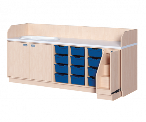 Wickelkommode, vierreihig zuzüglich Badewanne B/H/T: 249x113x71,5 cm, Ausziehbarer Aufstieg rechts, 12 Boxen und Badewanne links