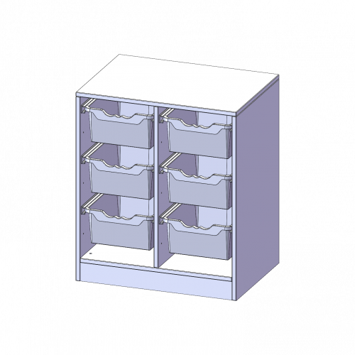ErgoTray Regal, zweireihig, 2 Ordnerhöhen - evo180 Serie B/H/T: 70,3x82x50 cm, mit Sockel (81 mm), 6 hohe ErgoTray Boxen