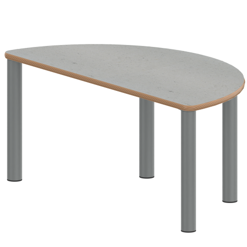 Tisch ZALOTTI mit Linoleum-Belag Halbrundtisch, B/H/T: 120x41x60 cm, Stahlrohrbeine Ø 60 mm, Fußvariante: Stellfuß, Tischbeine mit RAL-Farbe 9006 (weißaluminium)