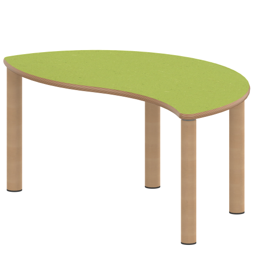 Tisch ZALOTTI mit Linoleum-Belag Halbrund-Wellentisch, B/H/T: 120x76x60 cm, Massivholzbeine Ø 60 mm, Fußvariante: Stellfuß