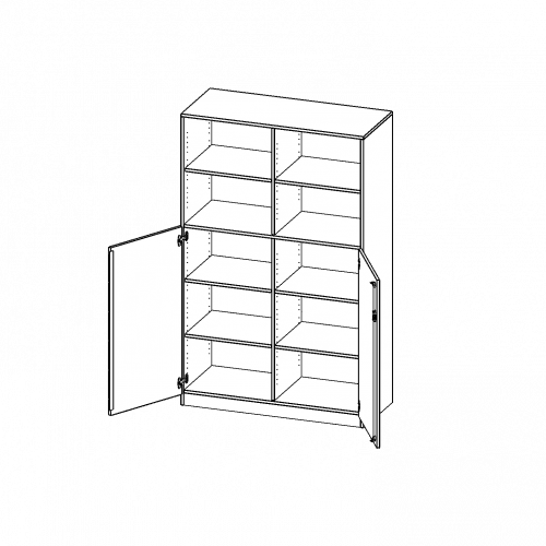 Schrank, 5 Ordnerhöhen, Türen unten (3 OH), oben 2 offene Fächer - Serie evo180 B/H/T: 120x190x40 cm, 2 Türen, abschließbar, mit Sockel (81 mm)
