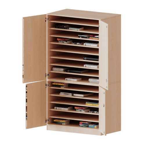 Bastelschrank, 5 Ordnerhöhen - Serie evo180 B/H/T: 104,5x190x65 cm, 4-türiger Schrank, zweiteilig, mit Sockel (81 mm)