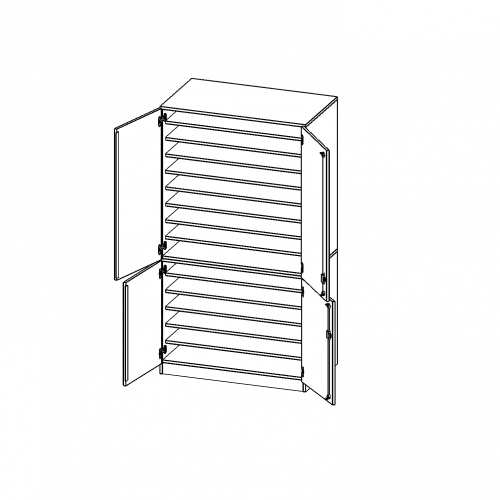 Bastelschrank, 5 Ordnerhöhen - Serie evo180 B/H/T: 104,5x190x65 cm, 4-türiger Schrank, zweiteilig, mit Sockel (81 mm)