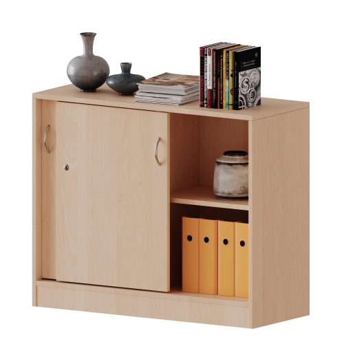 Schiebetürenschrank, 2 Ordnerhöhen - Serie evo180 B/H/T: 100x82x60 cm, abschließbar, mit Mittelwand, mit Sockel (81 mm)