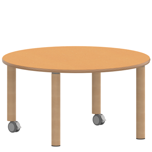 Tisch ZALOTTI mit Linoleum-Belag Rundtisch, Durchmesser/H: 100x53 cm, Massivholzbeine Ø 60 mm, Fußvariante: fahrbar