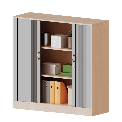 Schrank mit Rollo, 3 Ordnerhöhen - Serie evo180 B/H/T: 120x118x40 cm, Querrolladen, abschließbar, mit Sockel (81 mm)