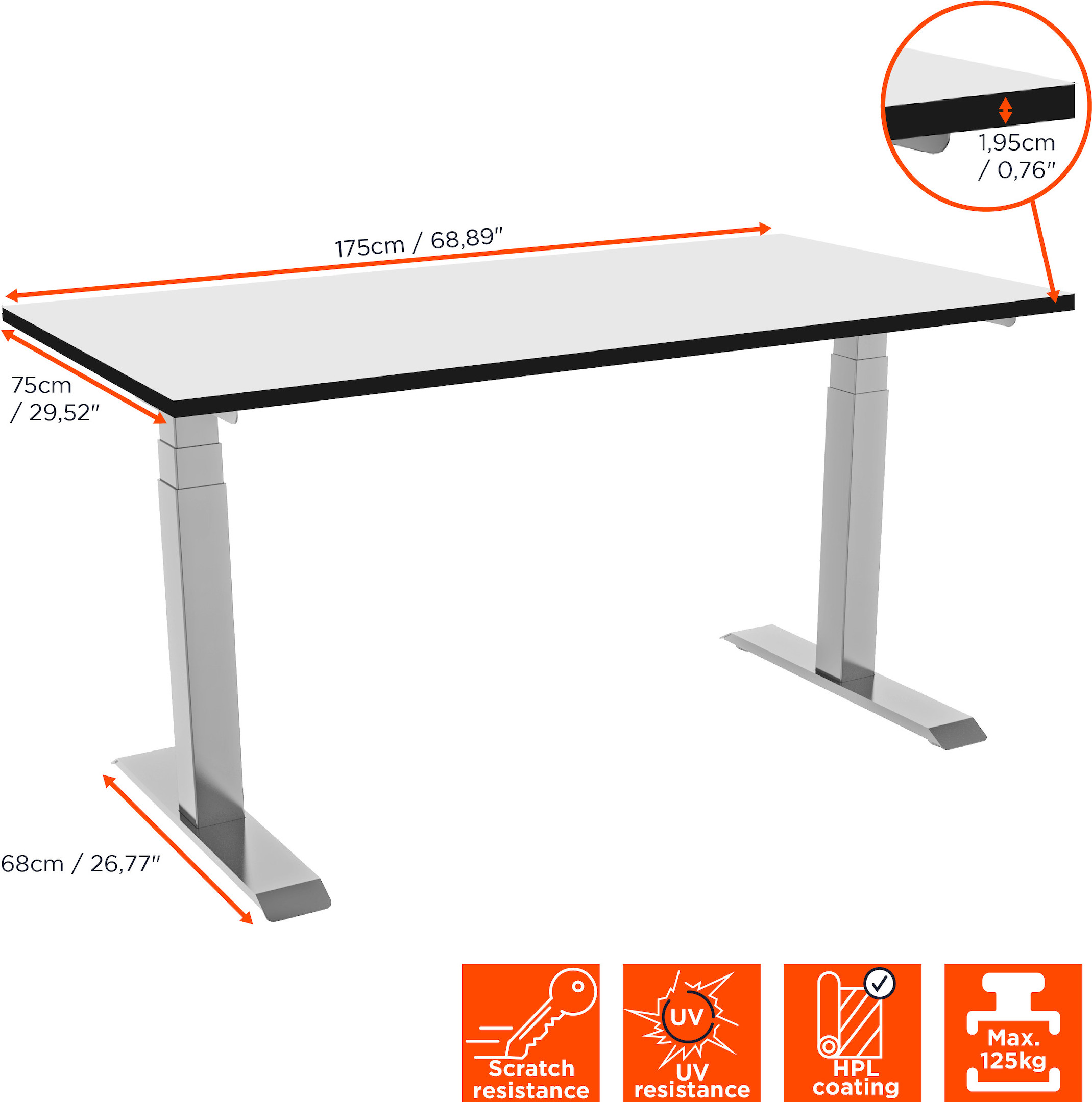 celexon elektrisch höhenverstellbarer Schreibtisch Professional eAdjust-58123 - weiß, inkl. HPL Tischplatte 175 x 75 cm