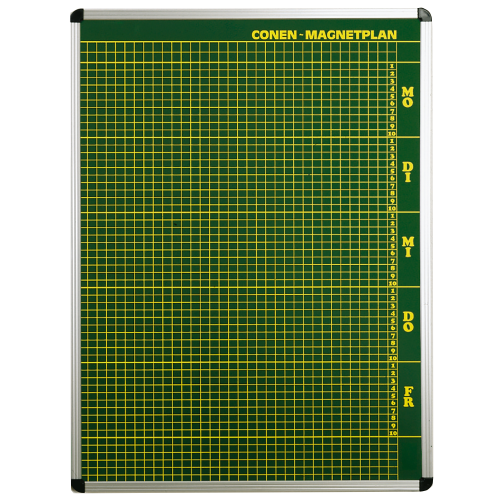 Plantafel mit Personalplan und Stundenraster aus beschreibbarer Premium Stahlemaille, grün B/H: 171x103 cm, 10 Stunden, 83 Mitarbeiter