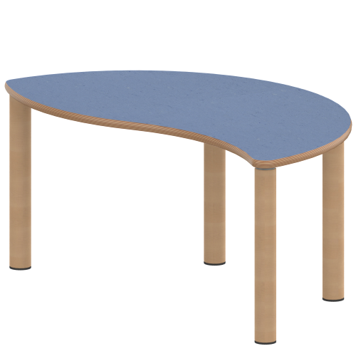 Tisch ZALOTTI mit Linoleum-Belag Halbrund-Wellentisch, B/H/T: 120x76x60 cm, Massivholzbeine Ø 60 mm, Fußvariante: Stellfuß