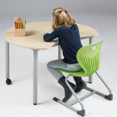 Tisch PAC mit Körperausschnitt, fahrbarer Schultisch mit melaminharzbeschichteter Tischplatte Durchmesser 100 cm, Tischhöhe 52 cm