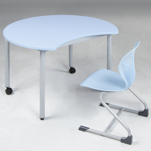 Tisch PAC mit Körperausschnitt, fahrbarer Schultisch mit Vollkernplatte PowerSurf Durchmesser 100 cm, Tischhöhe 58 cm