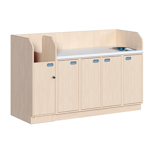 Wickelkommode, vierreihig zuzüglich Waschbecken B/H/T: 179x113x71,5 cm, Integrierter Aufgang links, Türen und Waschbecken rechts