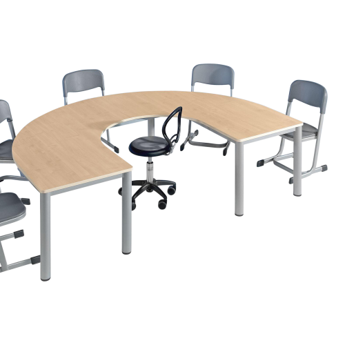 Tisch "halbes Oval" Höhenverstellbar von 58-72 cm, B/T: 79x80 cm, fahrbar
