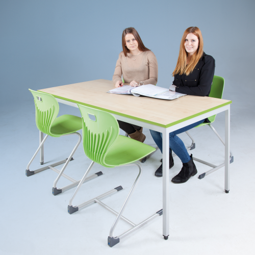 Tisch mit Quadratrohrgestell und Schichtstoffplatte B/T: 140x70 cm, Tischhöhe nach Wahl, mit Schichtstoffplatte Buche