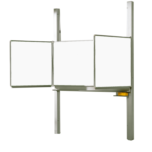 Whiteboard Schultafel Pylonentafel aus Premium Stahlemaille, Serie PYKL EW, weiß Pylonenklappschiebetafel