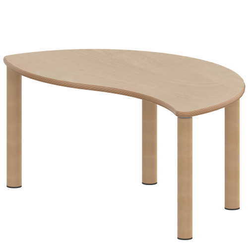 Tisch ZALOTTI mit Schichtstoff-Belag Halbrund-Wellentisch, B/H/T: 120x71x60 cm, Massivholzbeine Ø 60 mm, Fußvariante: Stellfuß