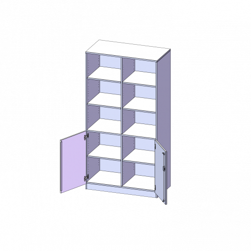 Schrank, 5 Ordnerhöhen, Türen unten (2 OH), oben 3 offene Fächer - Serie evo180 B/H/T: 100x190x60 cm, 2 Türen, abschließbar, mit Sockel (81 mm)