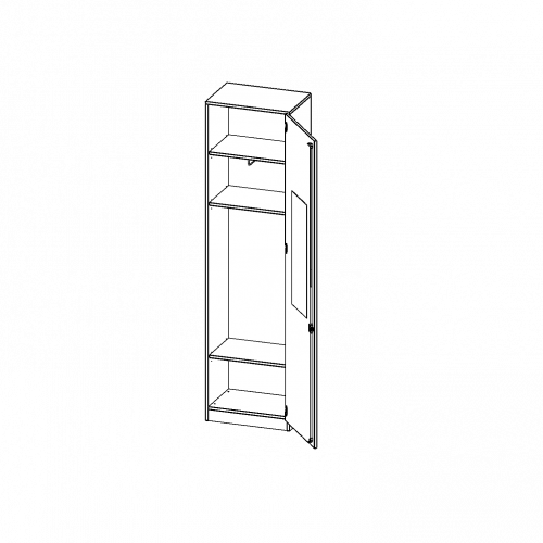 Garderobenschrank mit Spiegel und Garderobenstange, 6 Ordnerhöhen - Serie evo180 B/H/T: 60x226x40 cm, 1 Tür, abschließbar, Tür öffnet rechts, mit Sockel (81 mm)