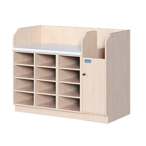 Wickelkommode, vierreihig B/H/T: 143x113x91,5 cm, Integrierter Aufgang rechts, Regal links
