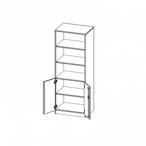 ErgoTray Kombi-Schrank, zweireihig, 5 Ordnerhöhen - evo180 Serie B/H/T: 70,3x190x50 cm, 2 OH unten mit Türen, oben 3 OH Regal, mit Sockel (81 mm)