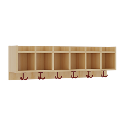 einfache Garderobenablage B/H/T: 120x34,5x20 cm, 6 Fächer, darunter 3fach-Haken, oben offene Unterteilungen