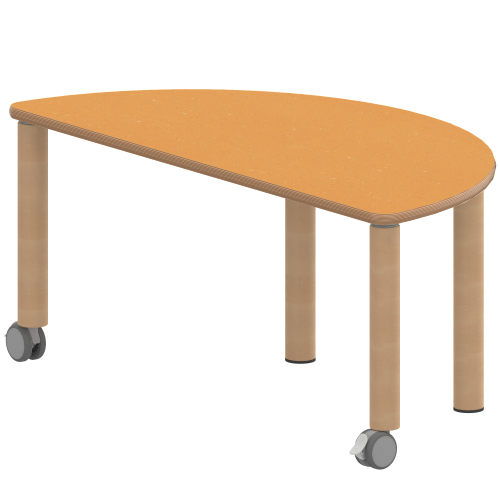 Tisch ZALOTTI mit Linoleum-Belag Halbrundtisch, B/H/T: 120x41x60 cm, Massivholzbeine Ø 60 mm, Fußvariante: fahrbar