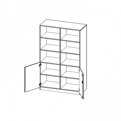 Schrank, 5 Ordnerhöhen, Türen unten (2 OH), oben 3 offene Fächer - Serie evo180 B/H/T: 120x190x60 cm, 2 Türen, abschließbar, mit Sockel (81 mm)