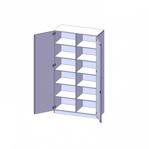 Schrank, 6 Ordnerhöhen - Serie evo180 B/H/T: 120x226x60 cm, 2 Türen, abschließbar, mit Mittelwand, mit Sockel (81 mm)