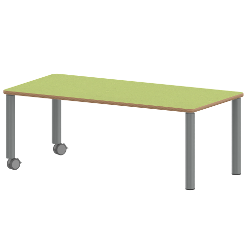 Tisch ZALOTTI mit Linoleum-Belag Rechtecktisch, B/H/T: 120x46x60 cm, Stahlrohrbeine Ø 60 mm, Fußvariante: fahrbar, Tischbeine mit RAL-Farbe 9006 (weißaluminium)