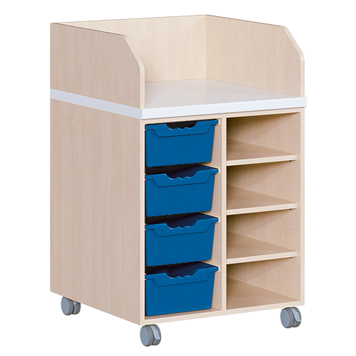 Wickelkommode, zweireihig, fahrbar B/H: 70,5x111,5 cm, Regal und 4 Boxen