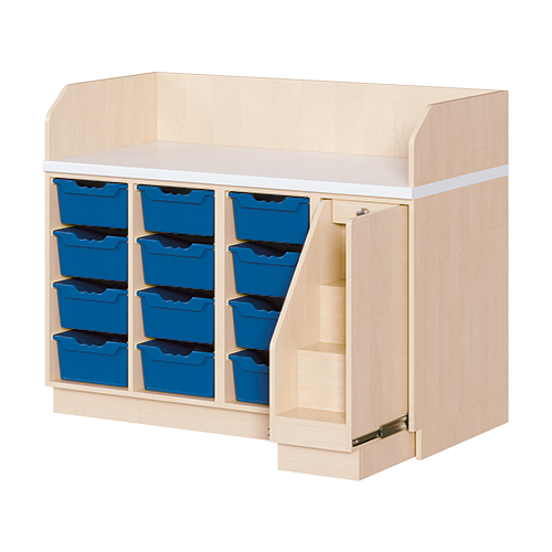 Wickelkommode, vierreihig B/H/T: 143x113x91,5 cm, Ausziehbarer Aufstieg rechts, 12 Boxen links
