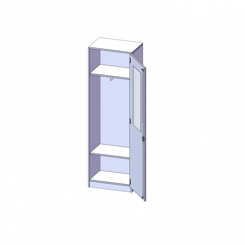 Garderobenschrank mit Spiegel und Garderobenstange, 5 Ordnerhöhen - Serie evo180 B/H/T: 60x190x40 cm, 1 Tür, abschließbar, Tür öffnet rechts, mit Sockel (81 mm)