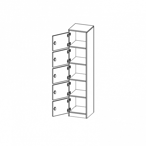 Schließfachschrank, 5 Ordnerhöhen - Serie evo180 B/H/T: 40,5x190x50 cm, 5 Schließfächer, mit Briefschlitz, Türen öffnen nach links, mit Sockel (81 mm)
