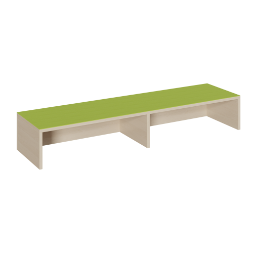Rechteck-Podest mit offener Längsseite, Linoleum-Deckplatte B/H/T: 150x24x40 cm, mit Mittelwand für 2 Rollkästen