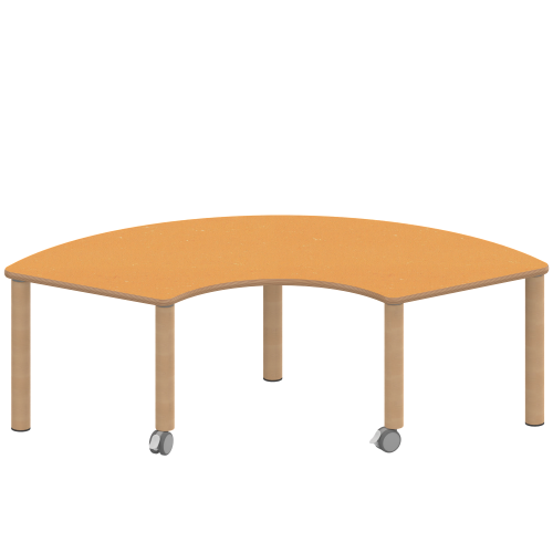 Tisch ZALOTTI mit Linoleum-Belag Drittelkreistisch, B/H/T: 173x46x80 cm, Massivholzbeine Ø 60 mm, Fußvariante: fahrbar
