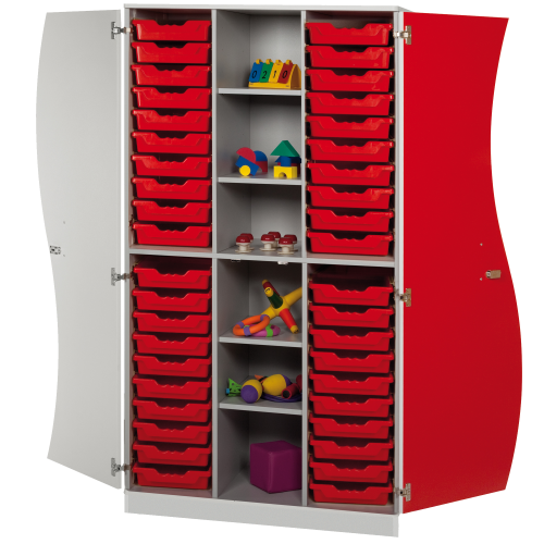 Hochschrank mit Wellentüren, 40 flache ErgoTray Boxen & 4 Einlegeböden B/H/T: 104,5x190x50 cm, Türen Farbe Grau