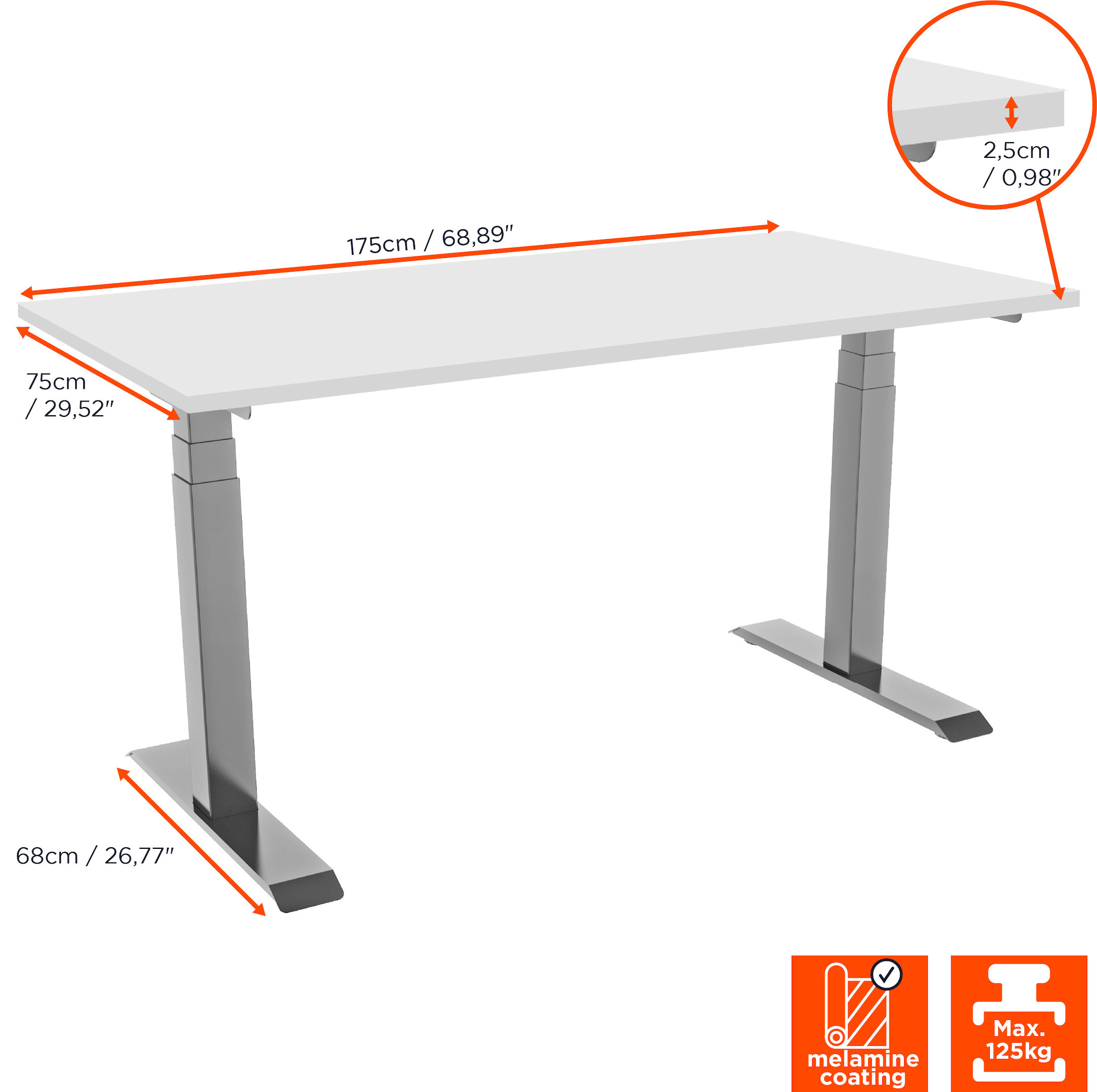 celexon elektrisch höhenverstellbarer Schreibtisch Professional eAdjust-58123 - grau, inkl. Tischplatte 175 x 75 cm