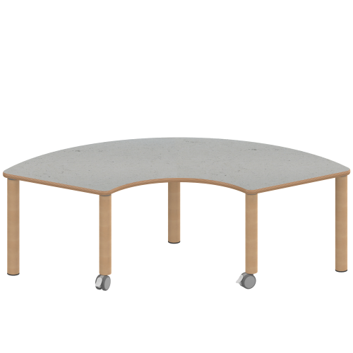 Tisch ZALOTTI mit Linoleum-Belag Drittelkreistisch, B/H/T: 173x46x80 cm, Massivholzbeine Ø 60 mm, Fußvariante: fahrbar