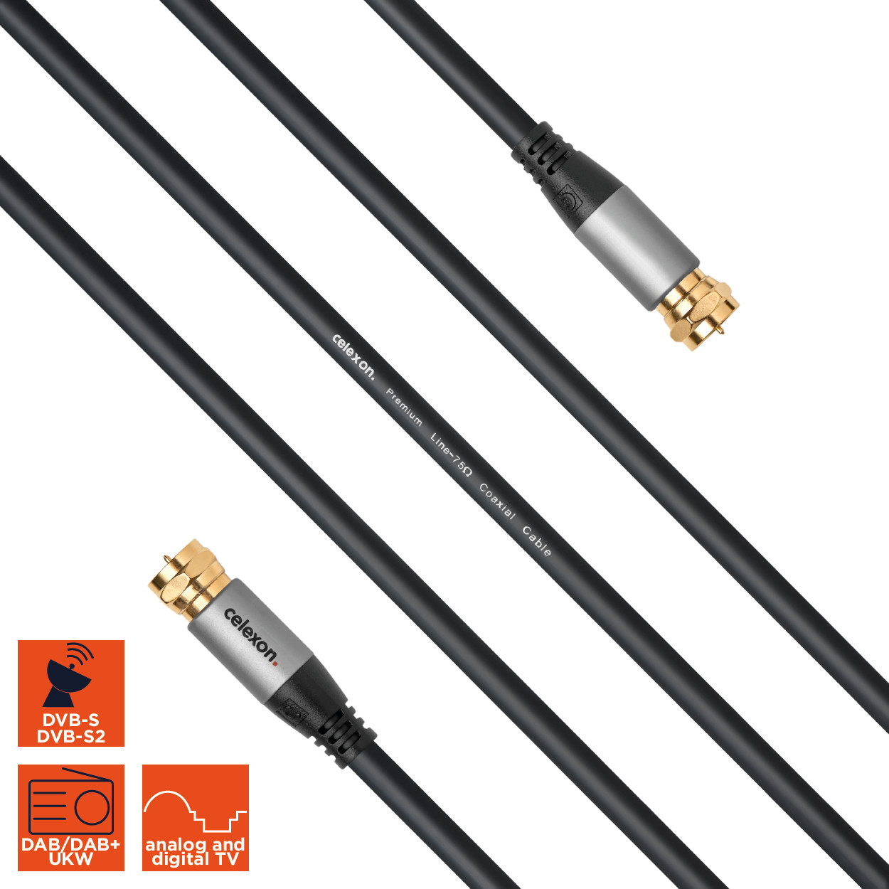 celexon F-Stecker Sat Antennenkabel 10,0m - Professional Line